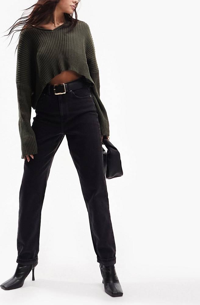 ASOS DESIGN Forvaskede Mom-Jeans - Sorte