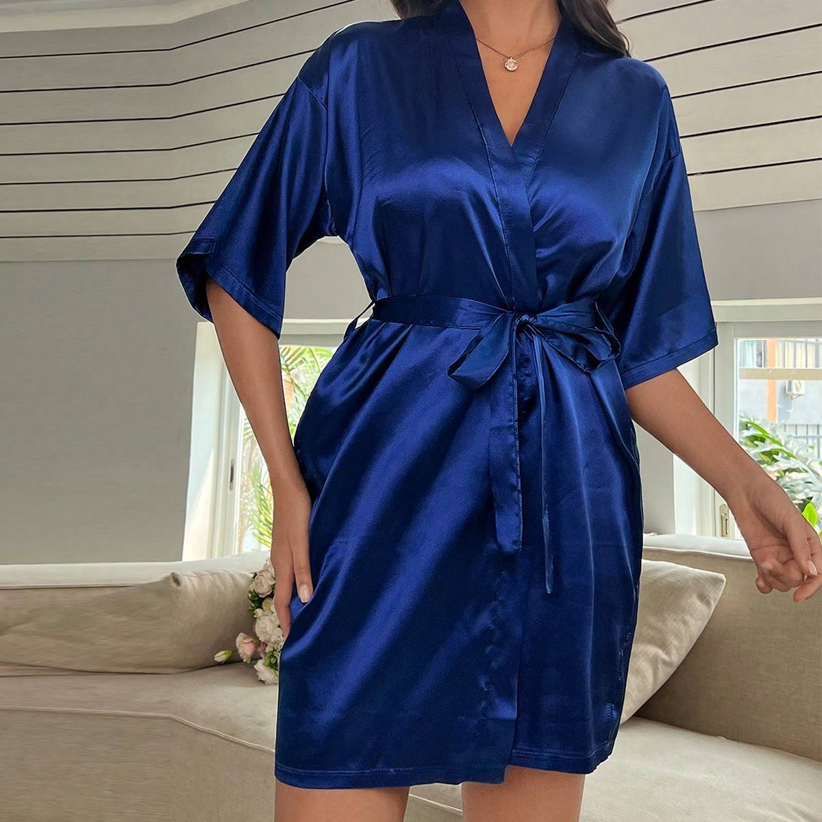 Satin kimono Shein Solid Belted Satin Robe