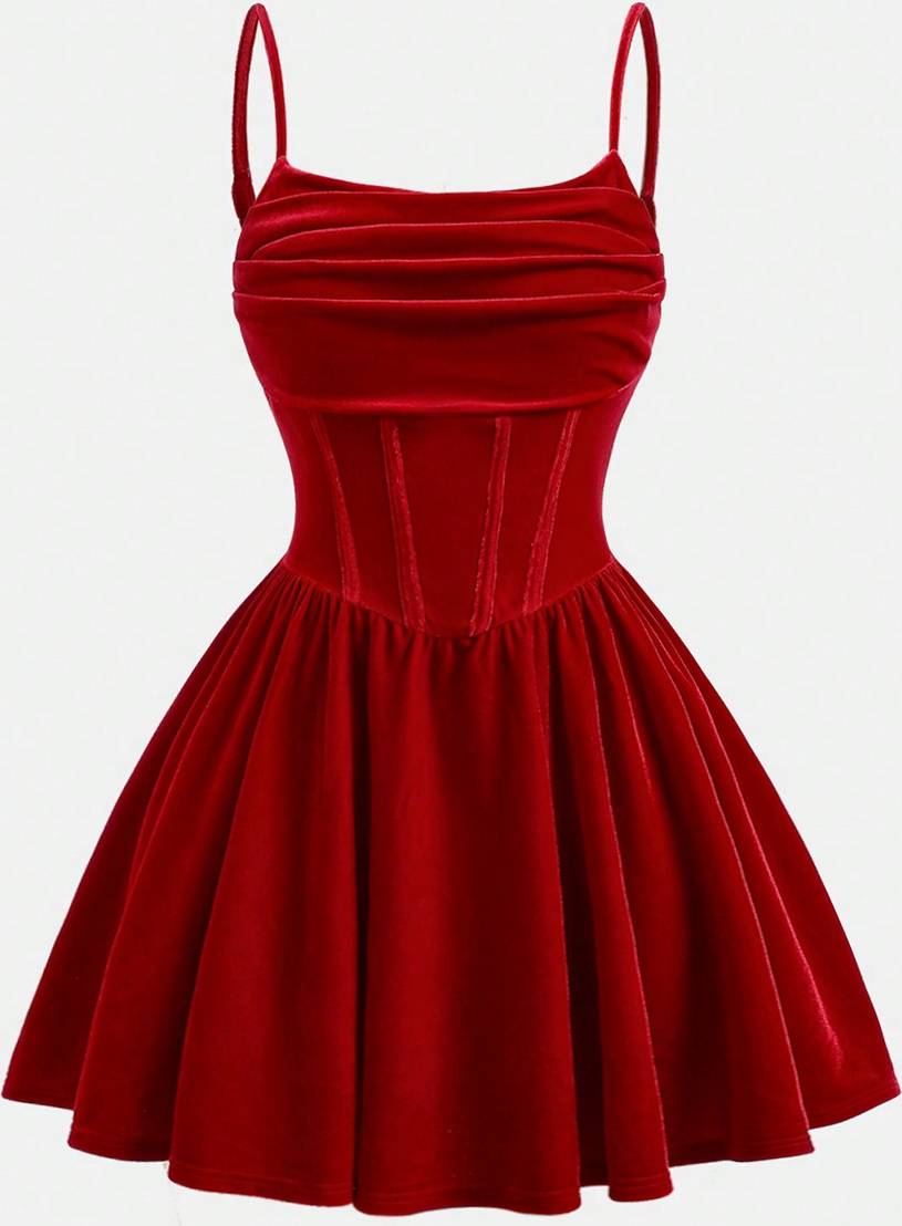 Shein Velvet Ruched Slip Dress - Red