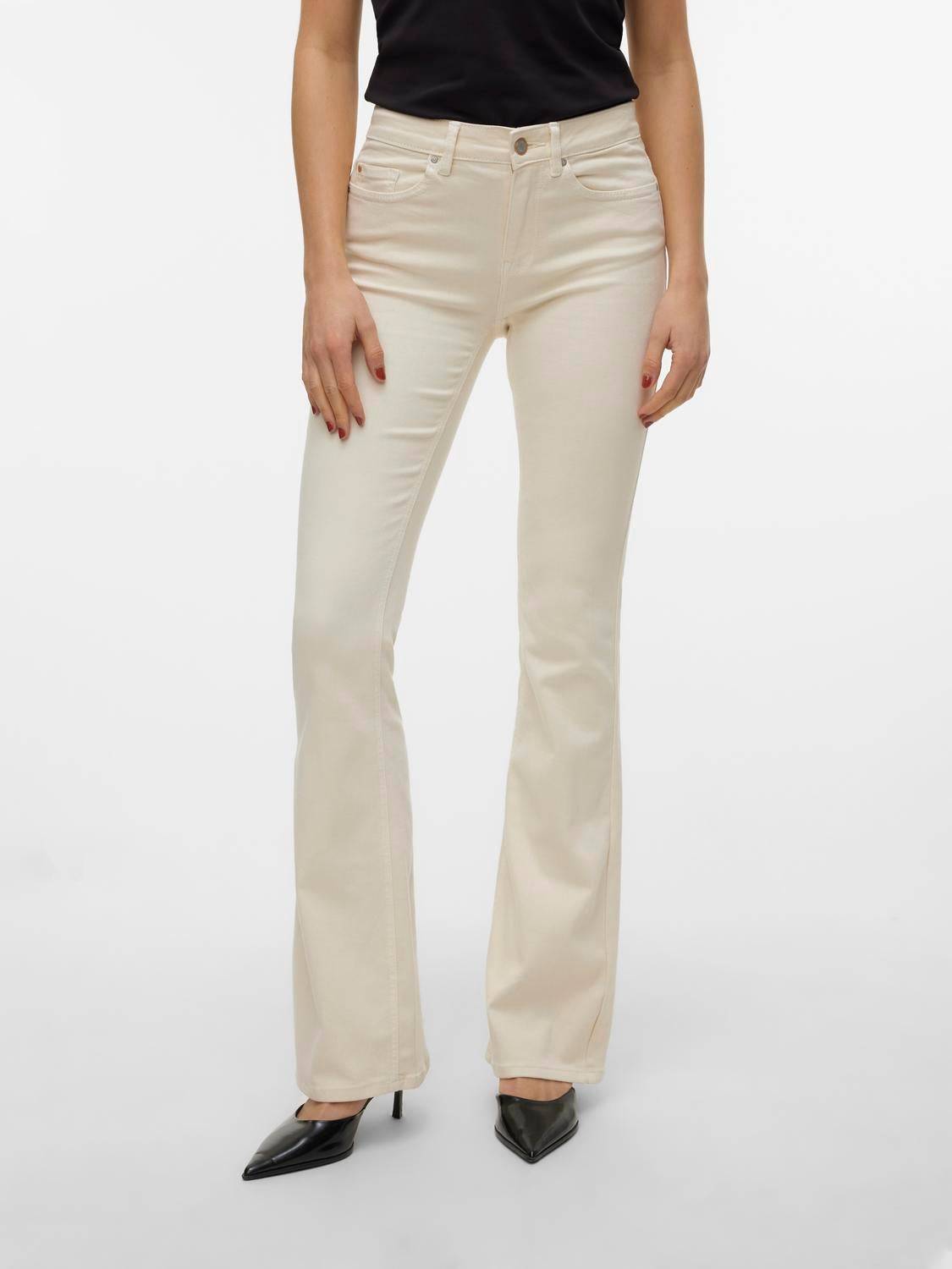 Vero Moda VMFlash Mid Rise Flared Fit Jeans - Creme