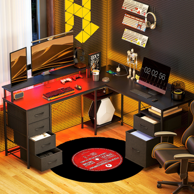 L shaped computer desk with drawers Homcom 66 Inch Reversible L Shaped Writing Desk