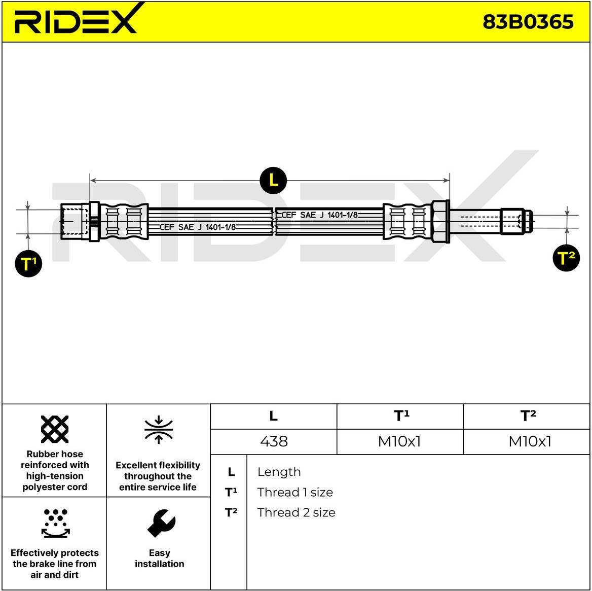 Ridex 83B0365 Brake Hose Rear Axle