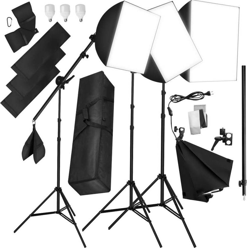 Softbox kit tectake Kit éclairage studio 3 Lampes Softbox Trépieds