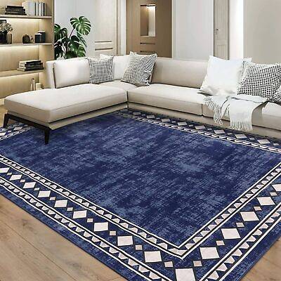 Caromio Modern Bordered Area Rug 8x10 Blue