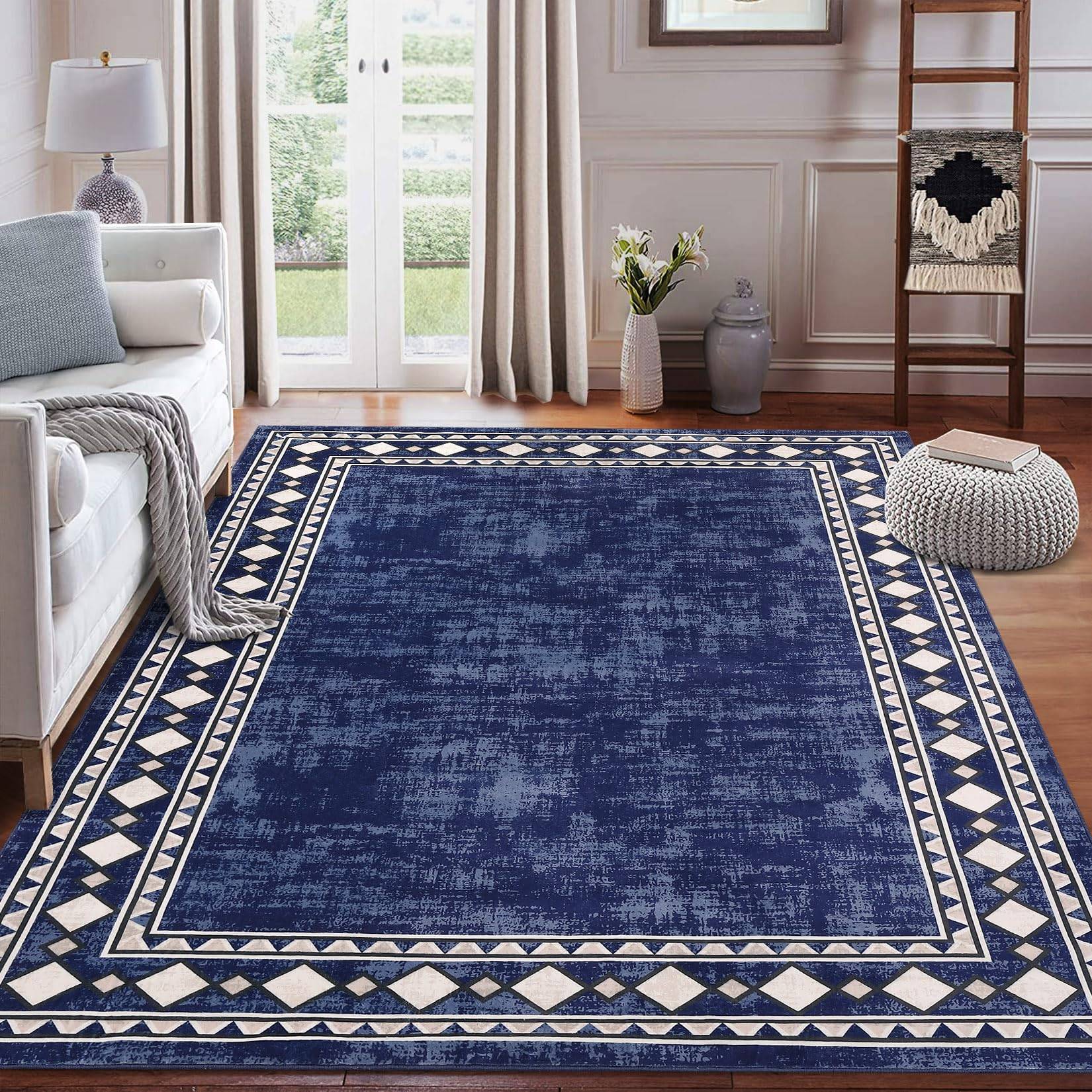 Caromio Modern Bordered Area Rug 9x12 Blue
