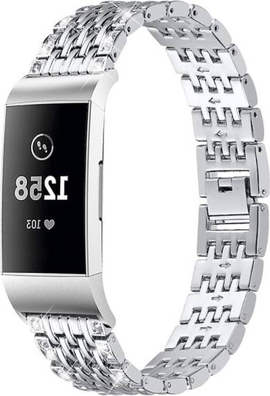 Fitbit Charge 4 Charge 3 Rhinestone Décor Watch Strap Silver