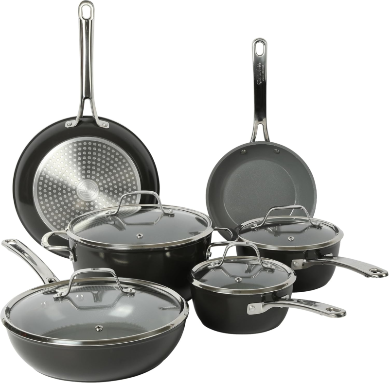 Kitchen cookware Kitchen Essentials 10-Piece Titanium Ceramic Nonstick Cookware Set 10 Parts