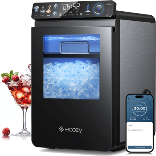Ice maker countertop ecozy Smart Nugget Ice Maker Countertop, First Full-Color Smart Panel Ice Machine with APP Control, 44 lbs/24H
