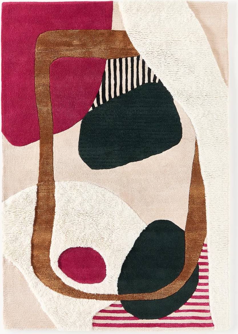 Westwing Collection High-Low Wool Rug Rosco Hand-Tufted Multicolour, Pink