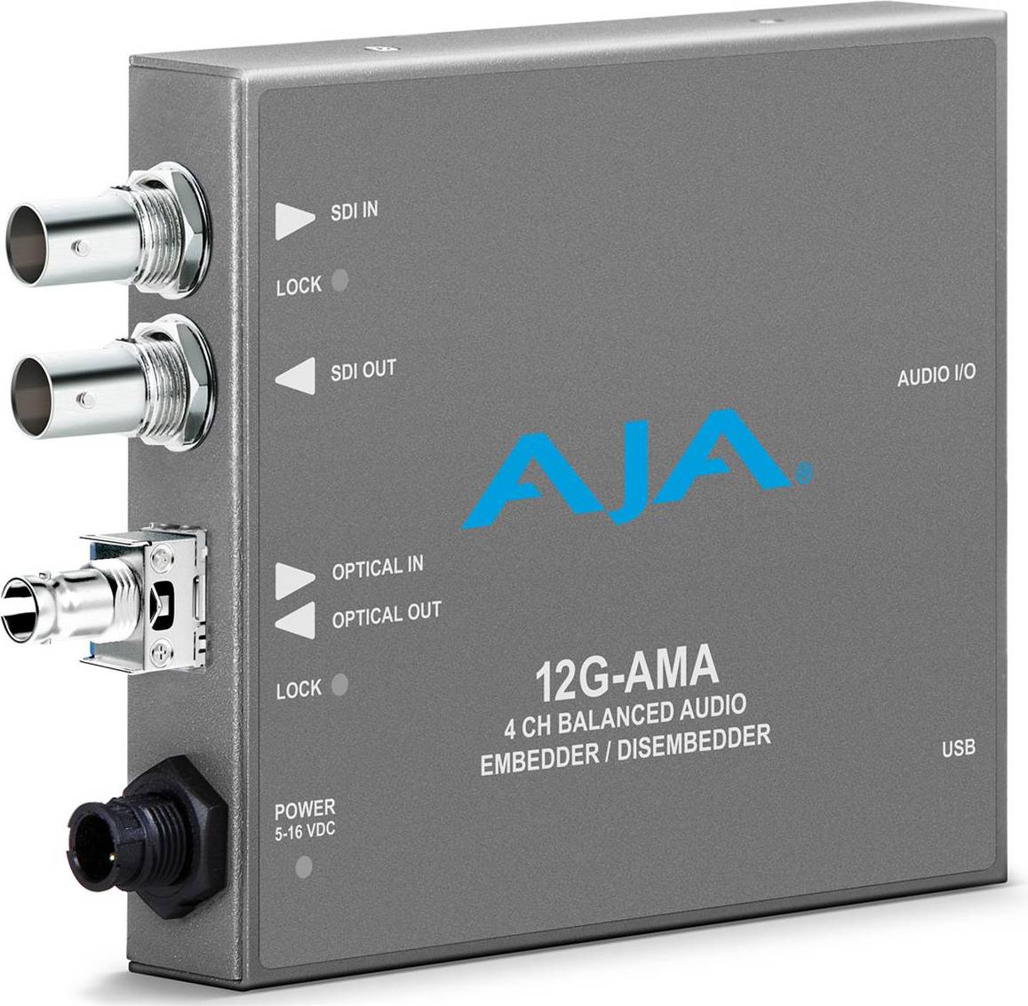 Aja 12G-AMA-R-ST 12G-SDI 4-Ch Audio Embedder/Disembedder Converter, ST Fiber Rx