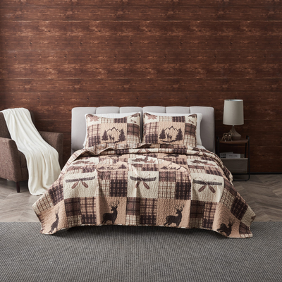 Linery & Co. Premium Rustic Lodge Patchwork Microfiber Quilt Set Quilts