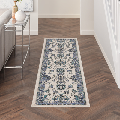 Nourison Essentials Ivory Runner Rug 2 x 6 Blue