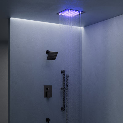 Rainfall shower head with handheld Everstein LED Shower Faucet System SFS-1012-BK12