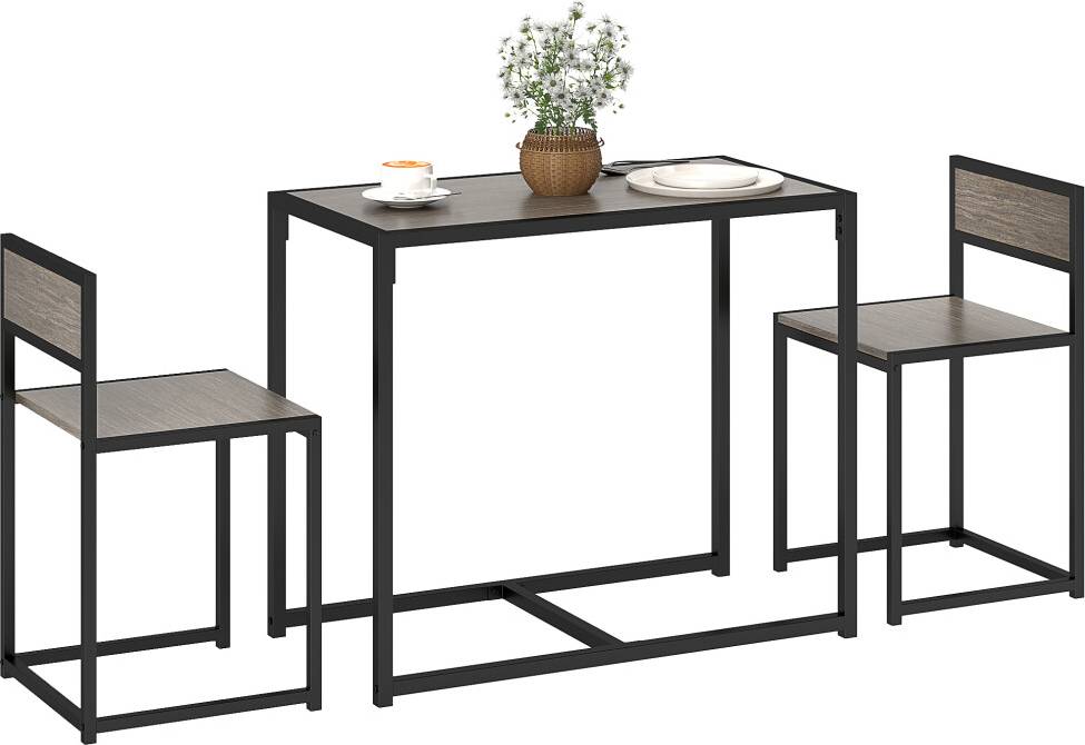 Homcom 3 Piece Table Grey Wood-Effect Dining Set