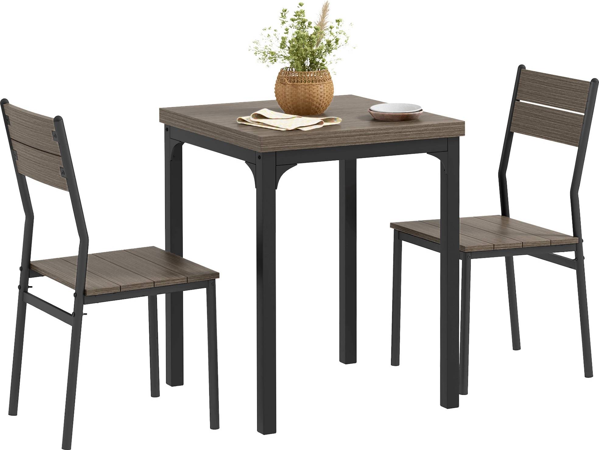 Homcom Compact Table 2 Chairs Grey Wood Grain Dining Set