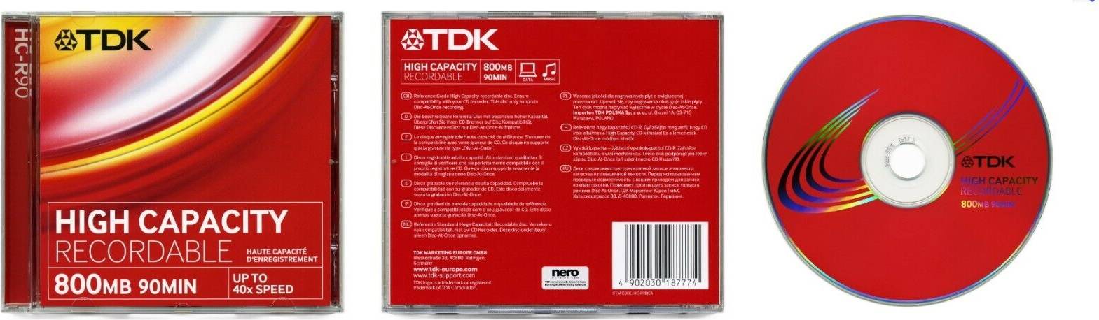 TDK CD-R90 Recordable CDR Disc 800MB