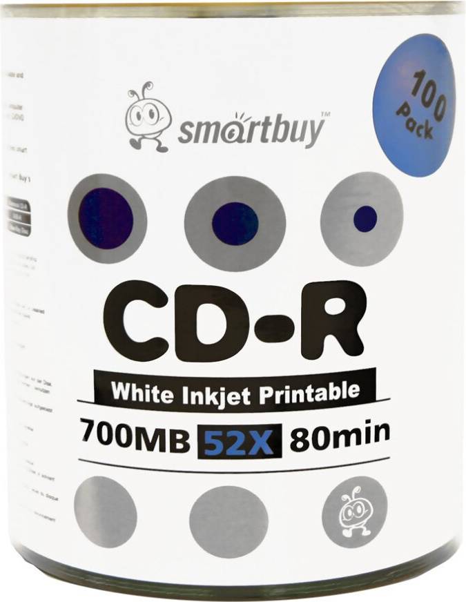 Smartbuy 700MB 52x CD-R White Inkjet Hub