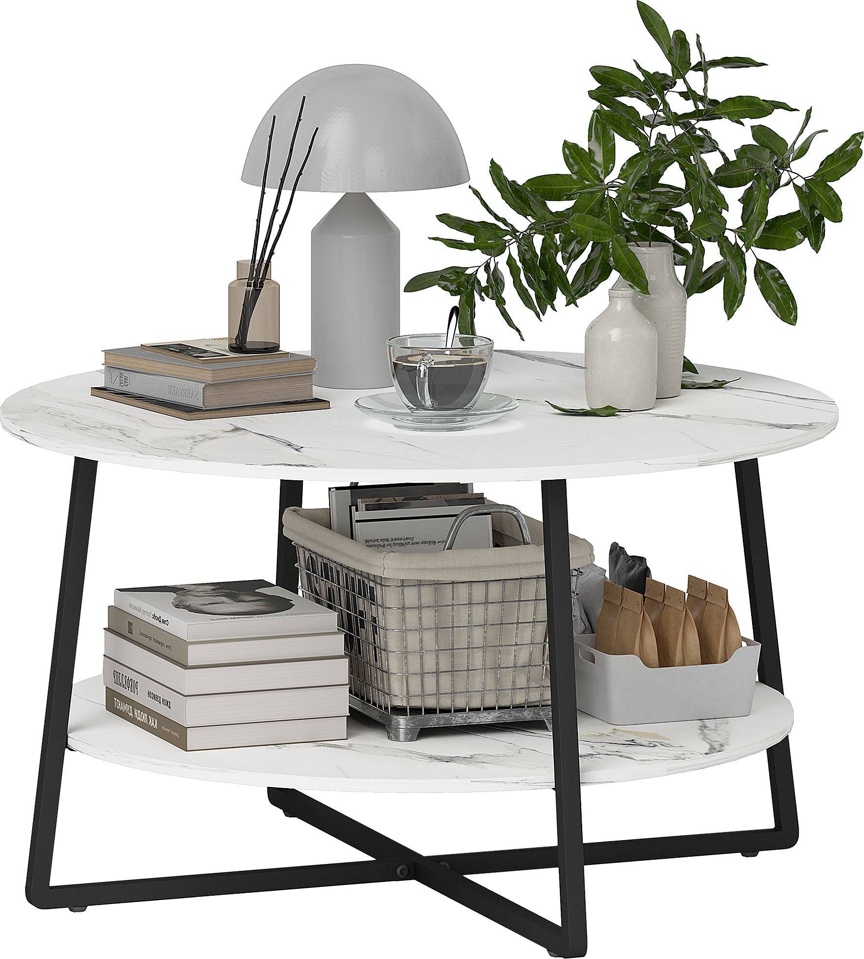 Homcom Round With Storage Shelf Coffee Table