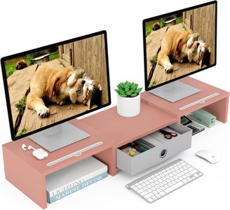 Dual 3 Shelf Computer Riser with Drawer