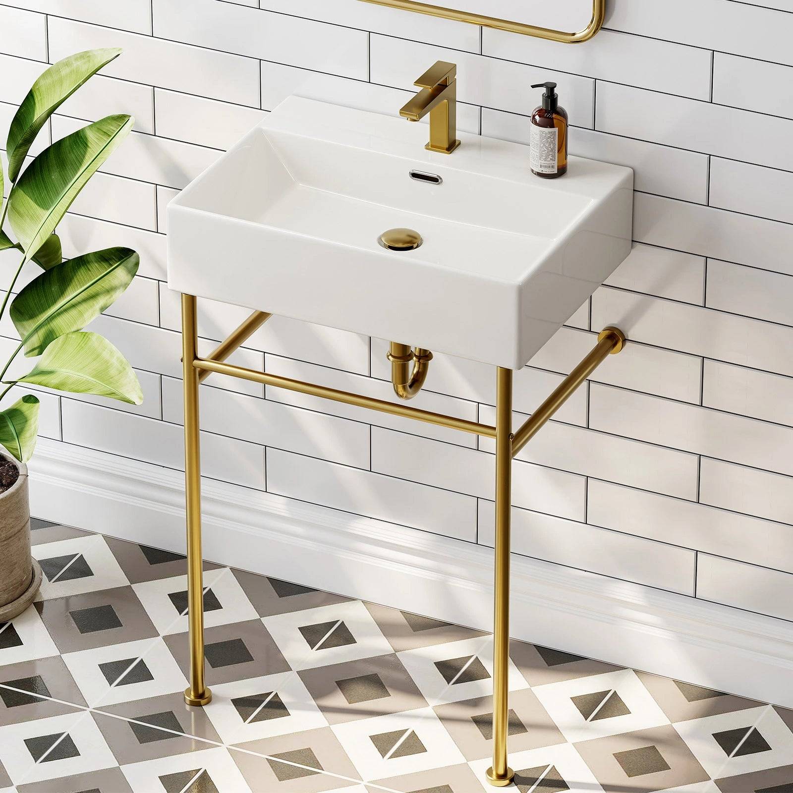 Horow Rectangular Console Sink 24 Inch Golden Legs and Overflow