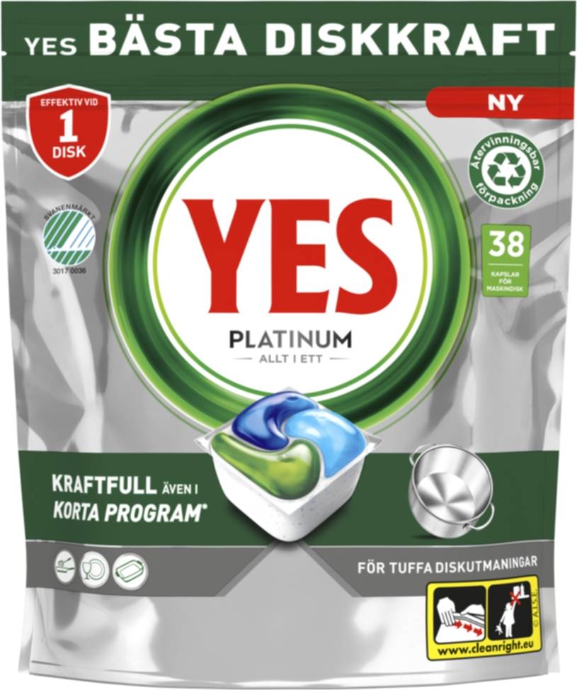Platinum yes Yes All In One Maskindisktabletter 38 st