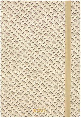 BOSS Cream A5 Notebook with Monogram Pattern