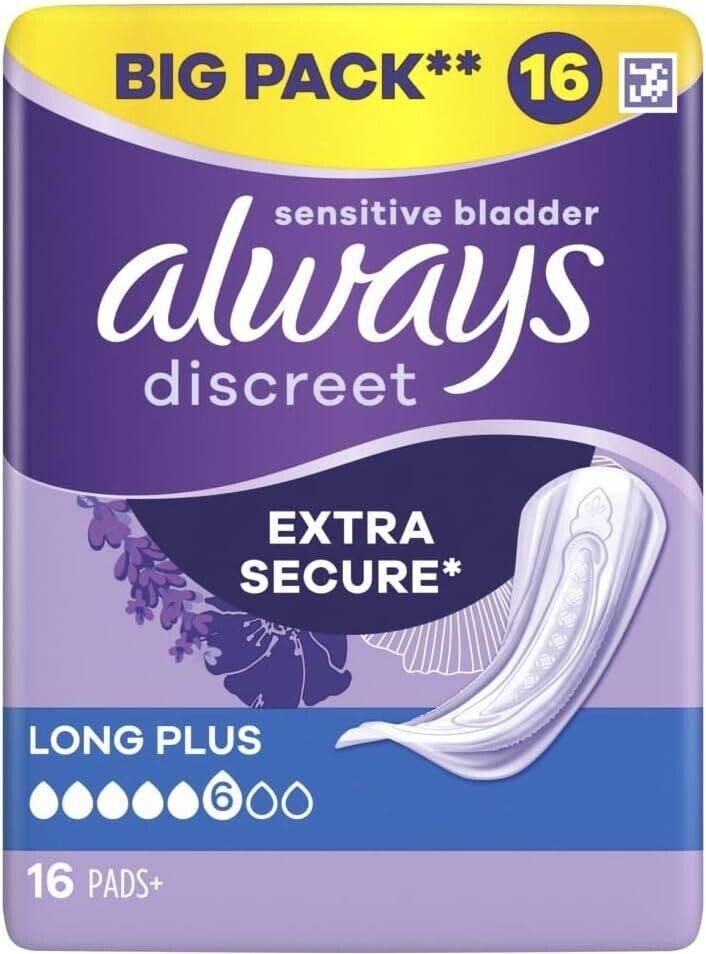 Always discreet Always Always Discreet Incontinence Pads Long Plus 16 Count