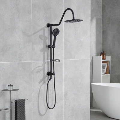 Waterfall shower head Flynama Matte Black 9.84-in Waterfall Dual Head Built-In Shower Faucet System