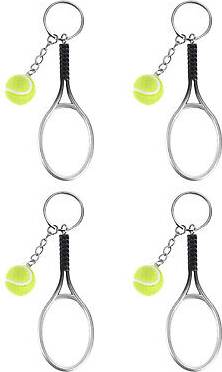 Uxcell Mini Tennis Racket With Ball Keychain Keyring - Silver Tone