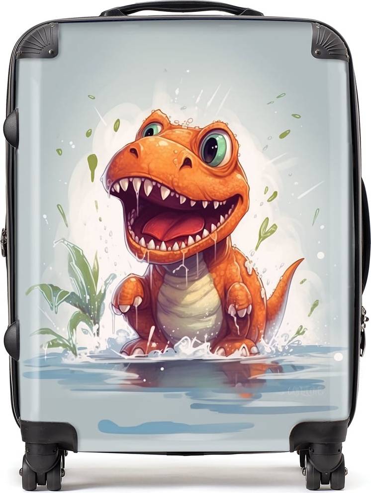Warren Reed Warren Reed Designer Large Dino Having A Splash Suitcase