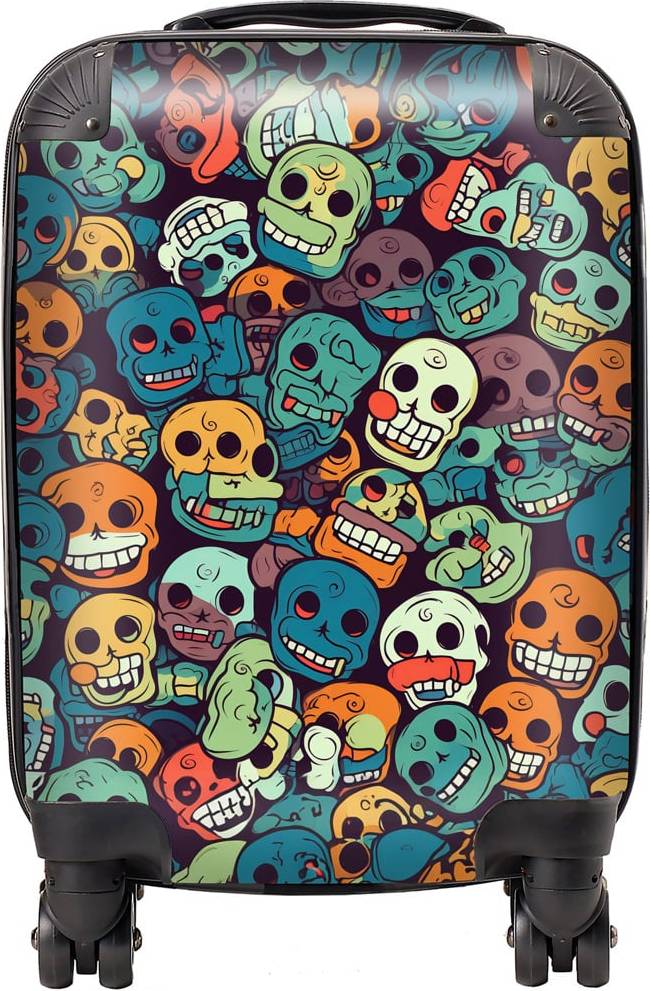 Warren Reed Warren Reed Designer Small Smiling Skulls Pattern Suitcase Brown