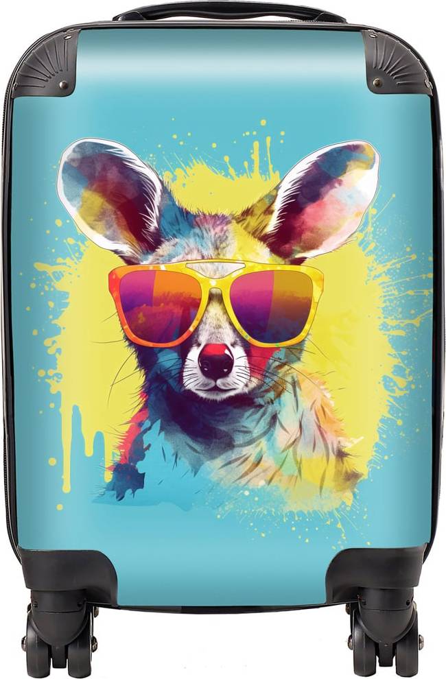 Warren Reed Designer Small Splashart Wallaby In Glasses Suitcase Brown