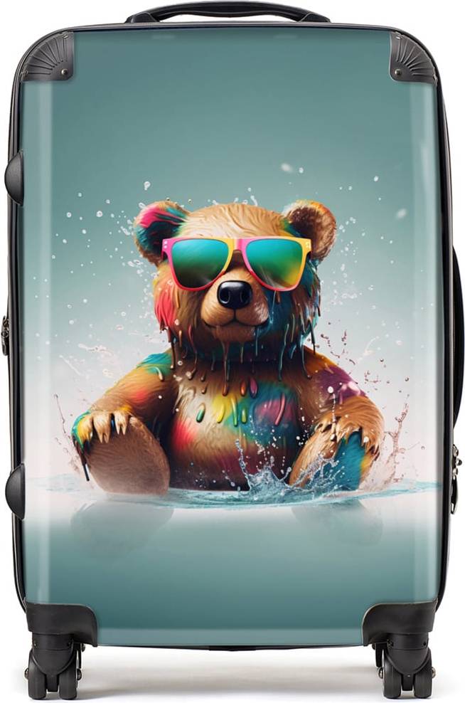 Warren Reed Warren Reed Designer Medium Splashart Bear in Glasses Suitcase