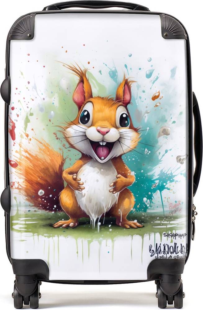 Warren Reed Warren Reed Designer Cabin Happy Splashart Squirrel Suitcase Brown
