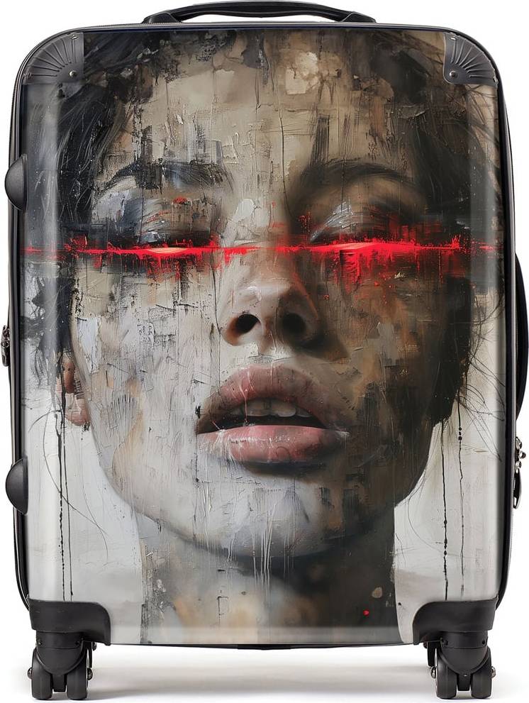 Warren Reed Warren Reed Designer Large Abstract Face In Motion Suitcase