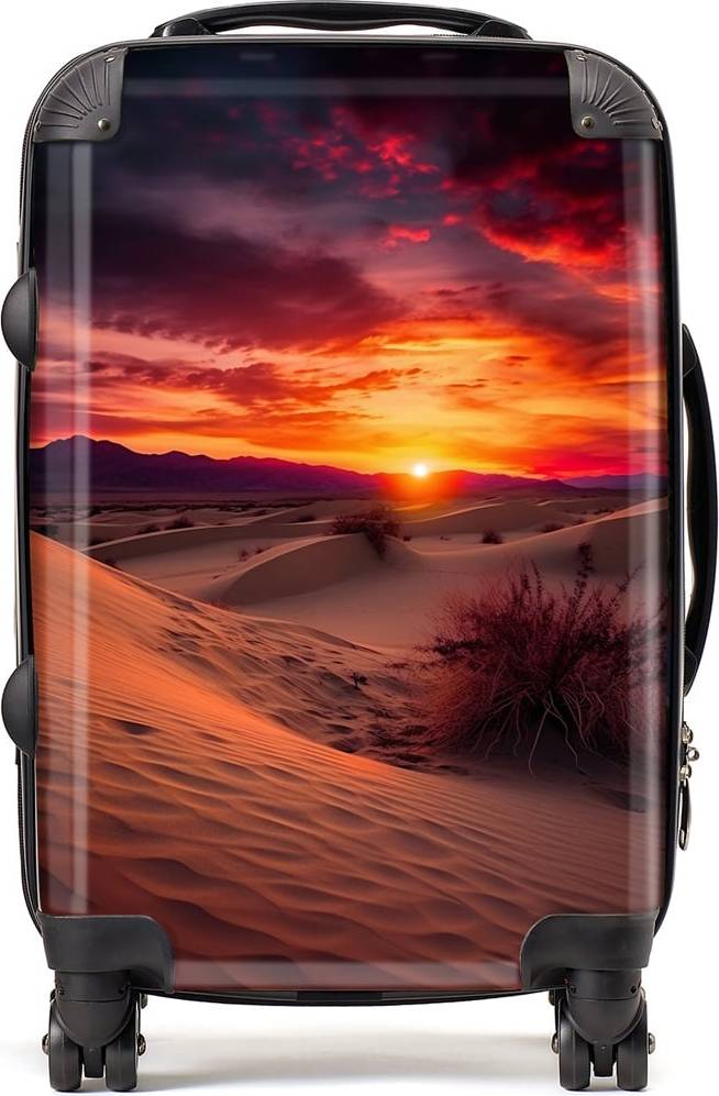 Warren Reed Warren Reed Designer Cabin Sunset in the Desert Suitcase Purple