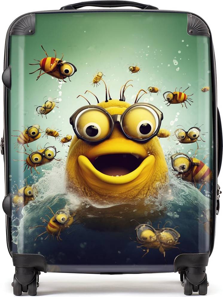 Warren Reed Warren Reed Designer Large Happy Worm And Bees Splashart Suitcase