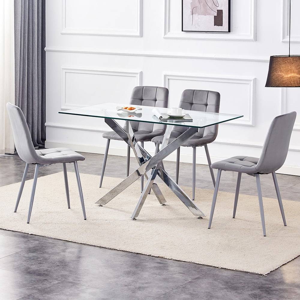 Rectangle Glass Grey Velvet