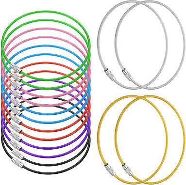 Uxcell 9.8 Inch Wire Keychain Cable 16 Pack Key Ring Loop - Multicolor