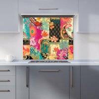 Warren Reed Patchwork Mixed Textiles Kitchen Splashback 700mm x 750mm Splash Guard 70cm