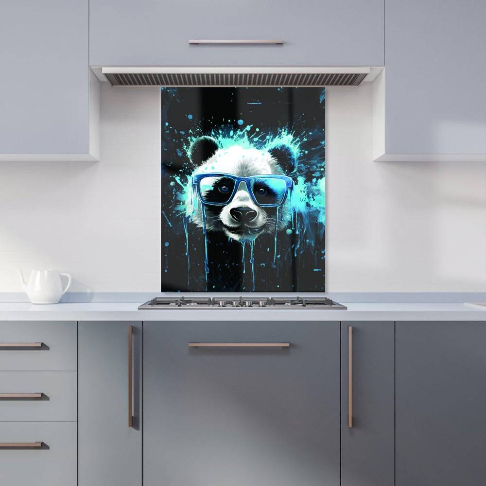 Warren Reed Blue Splashart Panda Face Glass Kitchen Splashback 75 x 60 cm Splash Guard