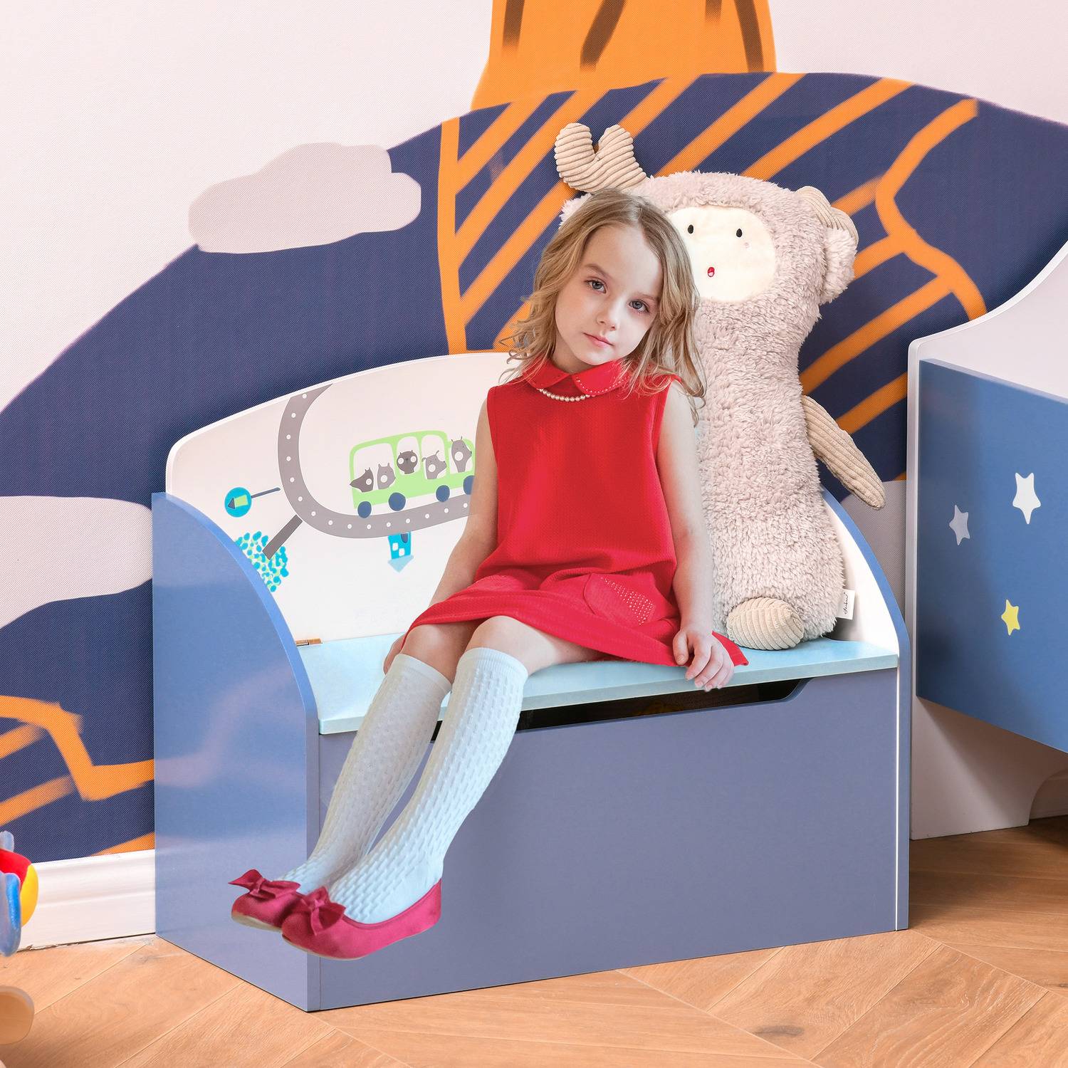 Homcom Blue Kids Storage Chest Box Bench