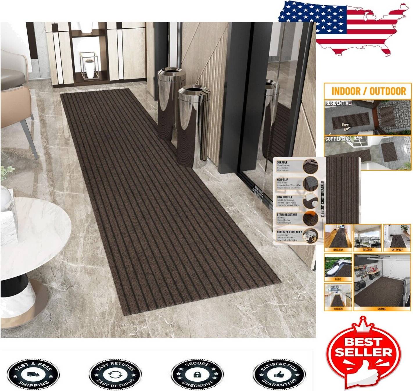 Ottomanson Friendly Non-Slip 2' x 11' Ribbed Runner Rug Brown