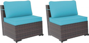 Outdoor sectional with fire table Kullavik Rattan Sectional Sofa with Fire Pit Table - Turquoise Outdoor Lounge Set