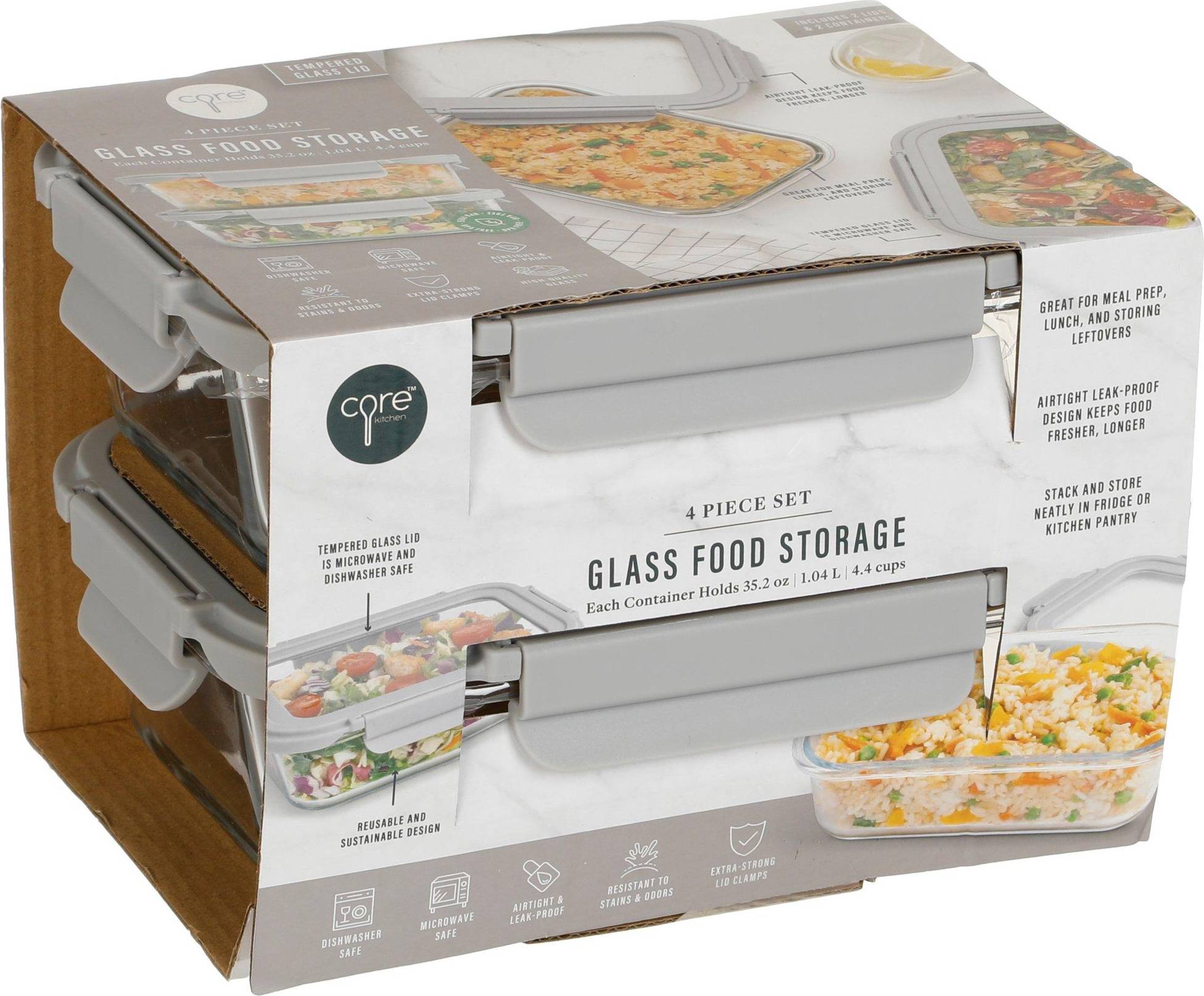 Grey microwave Core Glass Storage Set 4 Pc - Grey Food Container 4pcs