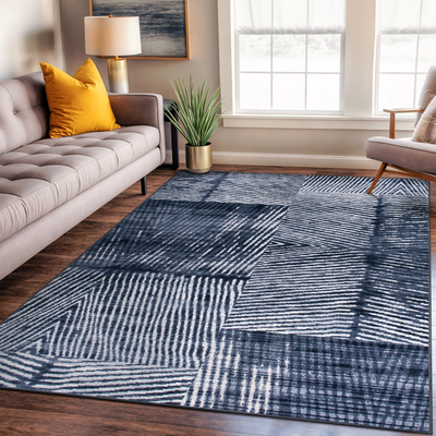 World Rug Gallery Geometric Stripe Distressed Non Slip Area Rug 5' x 7' Gray