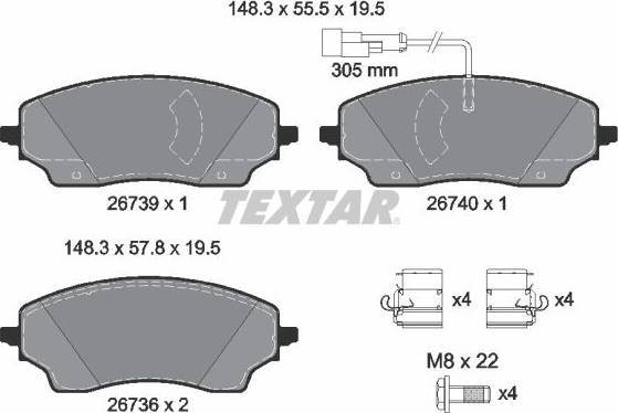 Textar Brake Pad Set Disc Brake 2673901