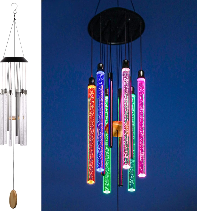 Merax Solar Wind Chimes for Outside with 6 LED Color Changing Tubes
