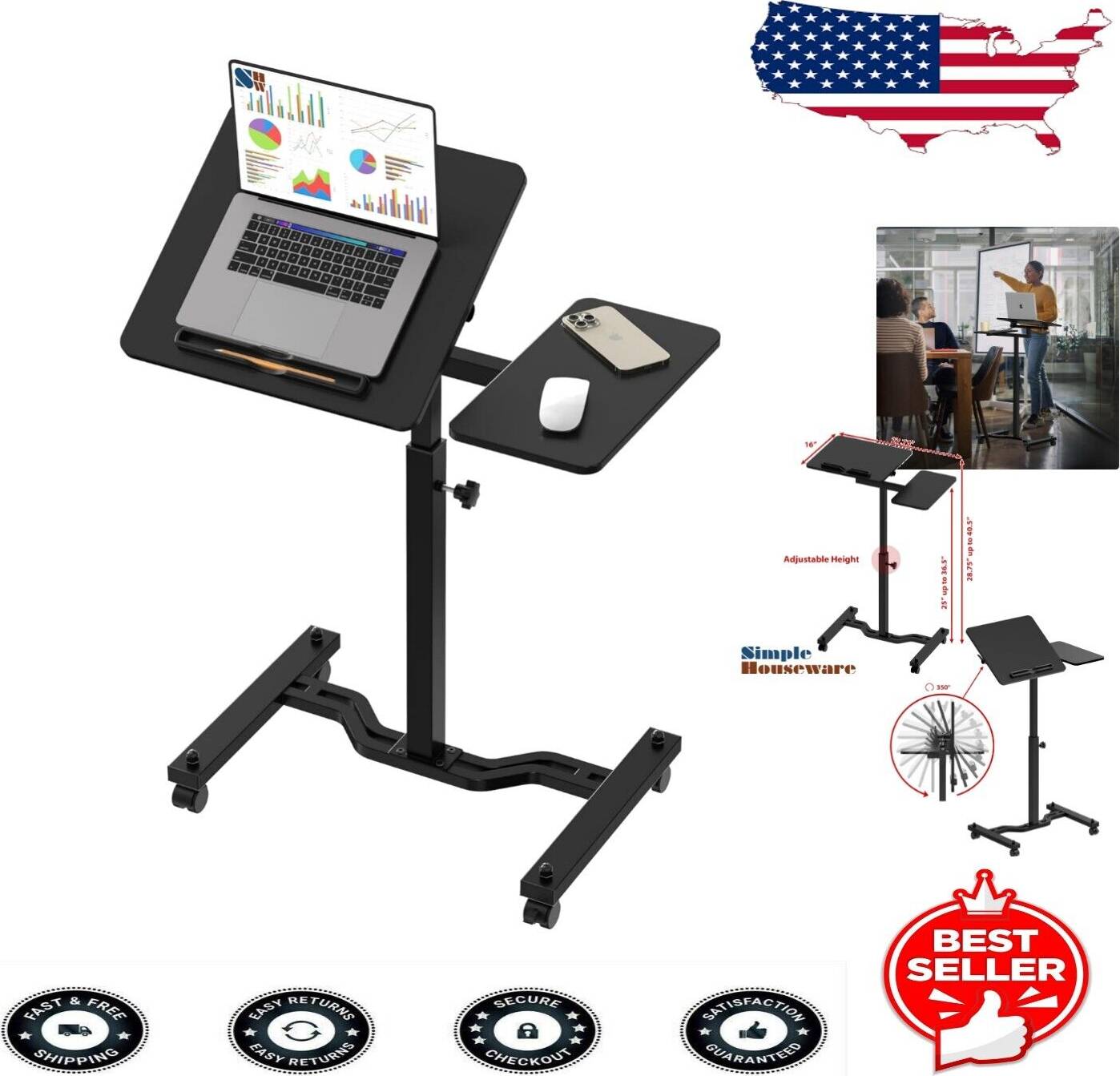 SHW Tim Chariot Roulettes Réglable Portable