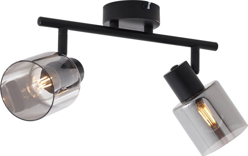 QAZQA Moderne Loftslampe Sort Med Rundt Røgglas 2-Lys Loftplafond